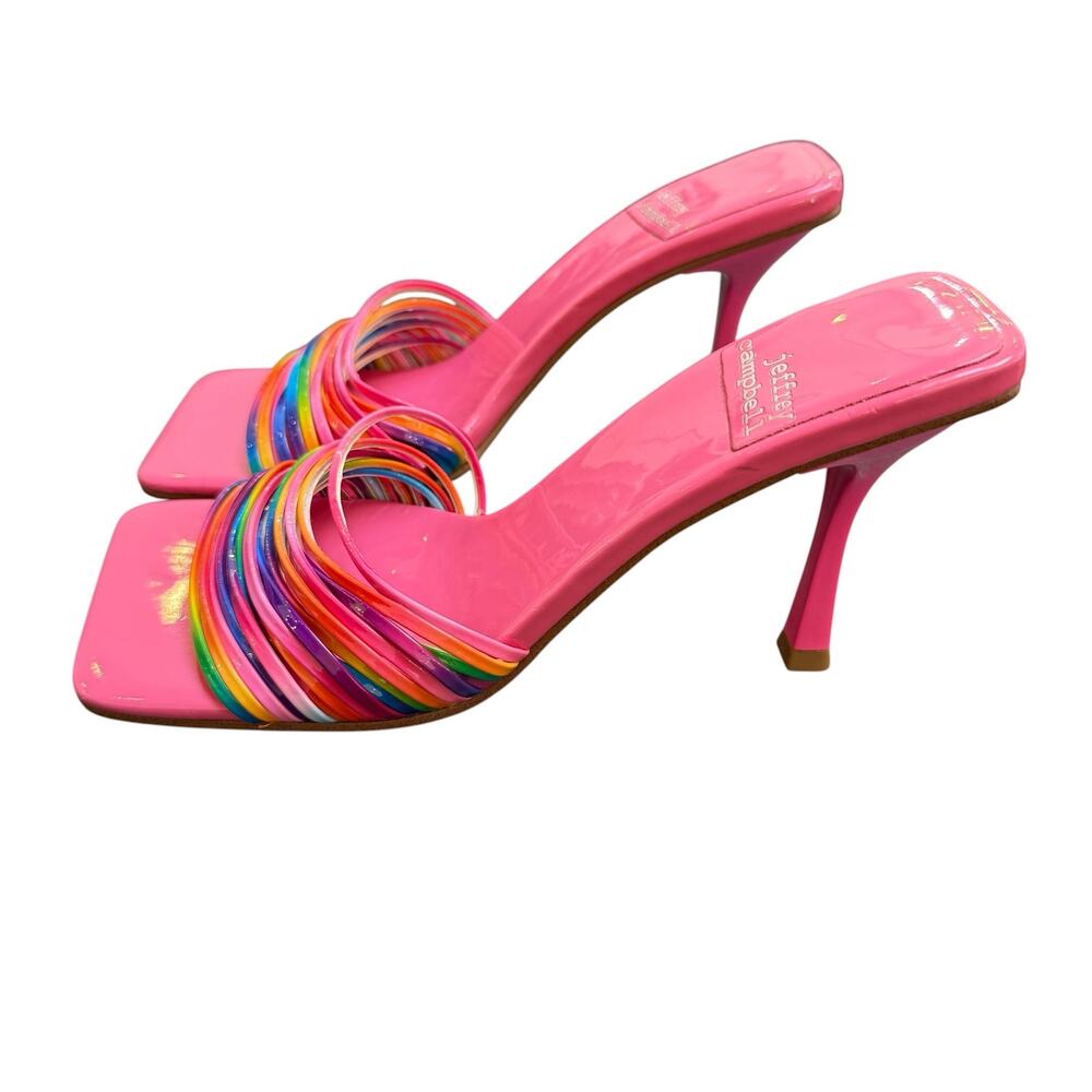 Jeffrey Campbell Rainbow Strap Mule Heels Women’s Size 6.5 Pink Square Toe Y2K